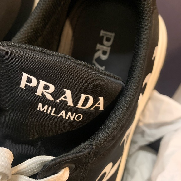 AUTH PRADA Sneakers Plain Logo Street Style, in BLACK Unisex, EU 8.5/US 10 - Picture 6 of 14